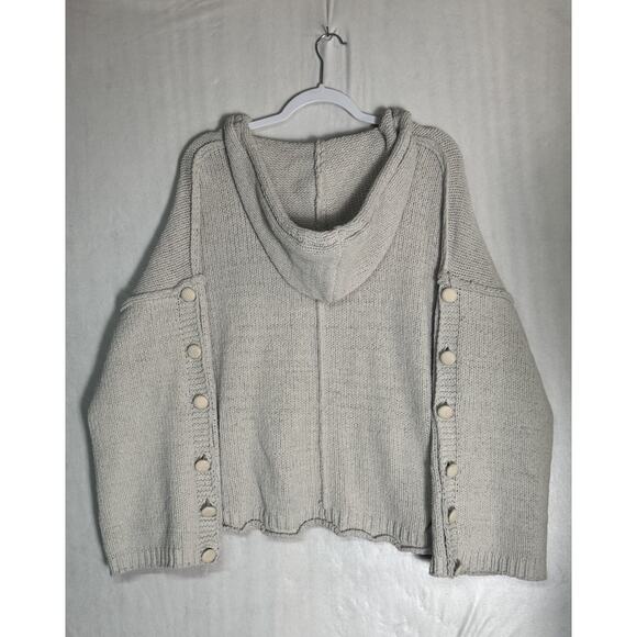 POL Womens Oversized Knit Hoodie Sweater Button Sleeve Boho Cottagecore Sz Large - Picture 2 of 7